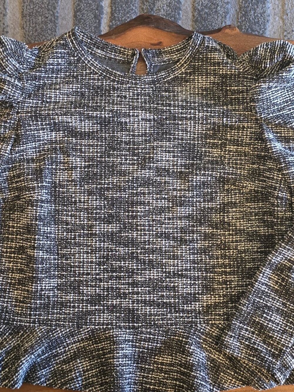 Nine West Black and White Tweed Plaid Blouse